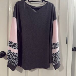 Gray and Pink Boxy Sweatshirt with Relaxed Fit